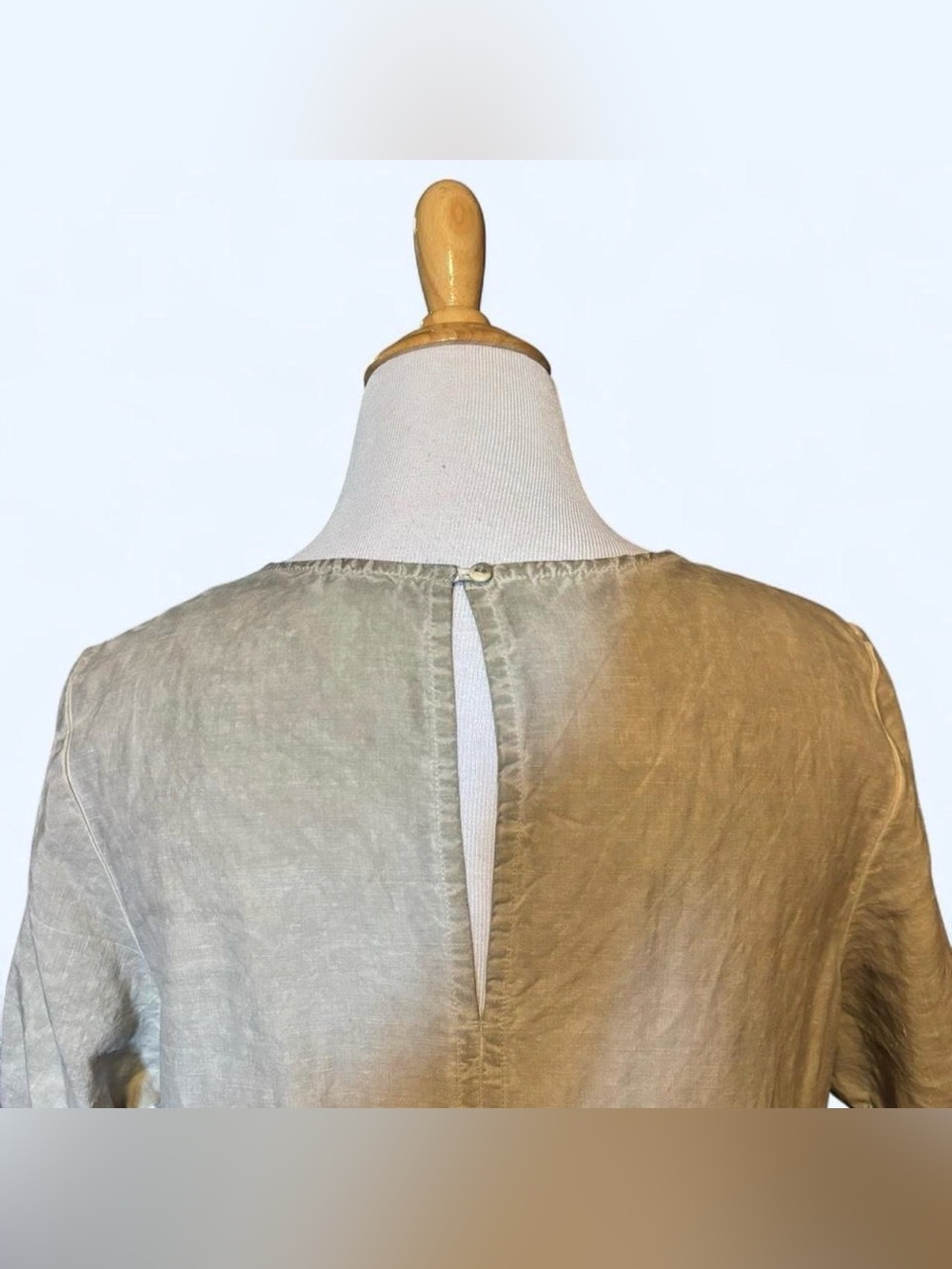 GRIZAS Silk Linen Balloon Dress L Beige Taupe Short Sleeve Pockets Crinkle Midi - Picture 4 of 6